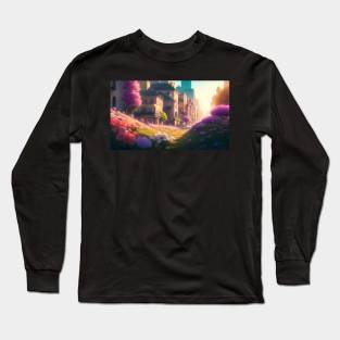 City street with beautiful flowers Long Sleeve T-Shirt